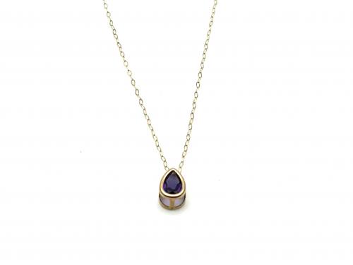 9ct Amethyst Teardrop Pendant & Chain