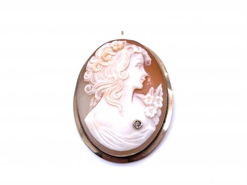 9ct Cameo & Diamond Brooch / Pendant