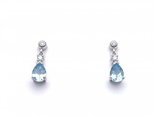 9ct White Gold Aquamarine & Diamond Earrings