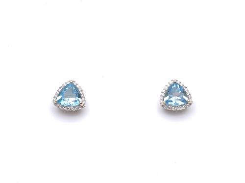 9ct Swiss Blue Topaz & Diamond Stud Earrings