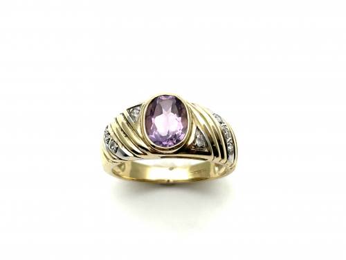 9ct Amethyst & Diamond Pave Style Ring