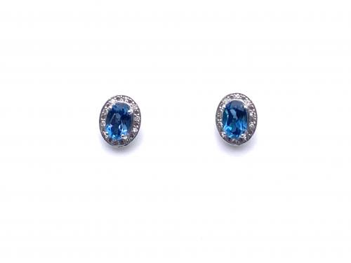 9ct London Blue Topaz & Diamond Cluster Earrings