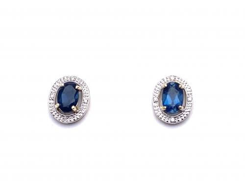 9ct London Blue Topaz & Diamond Halo Earrings