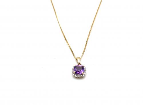 9ct Amethyst and Diamond Cluster Necklet