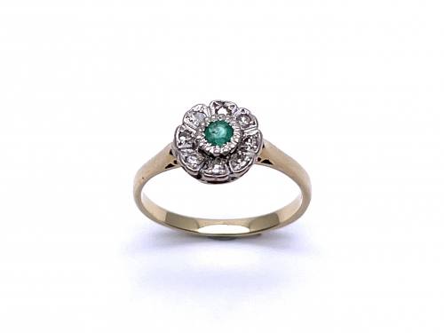 18ct Emerald & Diamond Flower Ring