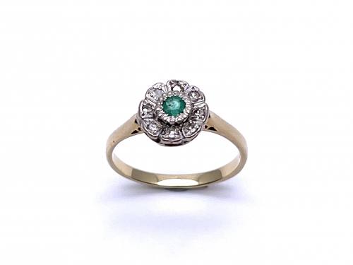 Emerald & Diamond Flower Cluster Ring