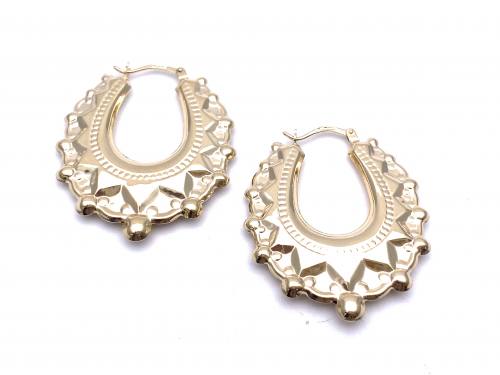 9ct Yellow Gold Oval Creole Hoop Earrings 35x30mm