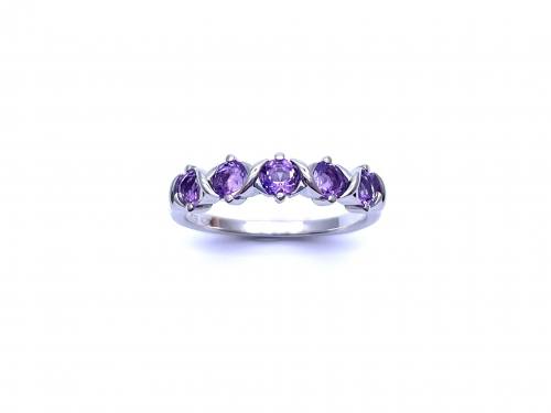 Silver Amethyst 5 Stone Ring