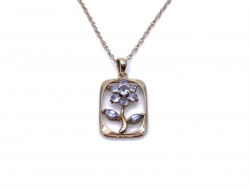 9ct Tanzanite Flower Pendant & Chain