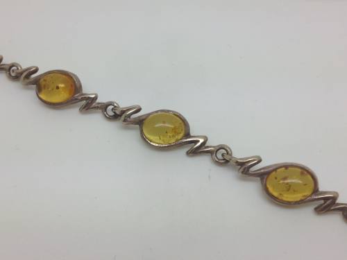Silver Oval Amber Bracelet 7 Inch