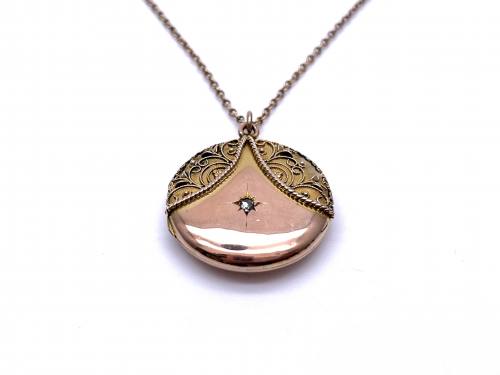 9ct Rose Gold  Diamond Locket & Chain 1910