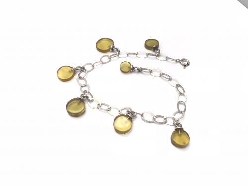 Silver Amber Disc Bracelet 8 Inch