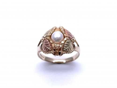 9ct 2 Colour Gold Pearl Solitaire Ring