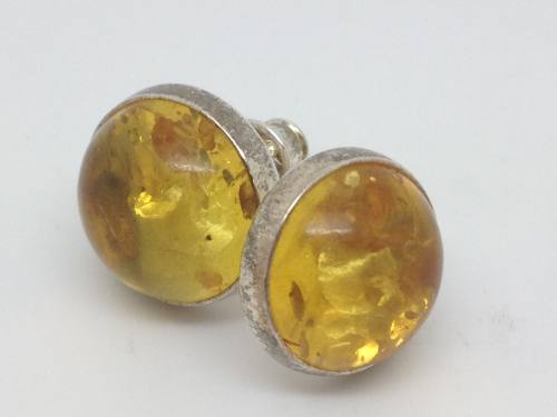 Silver Yellow Amber Round Studs