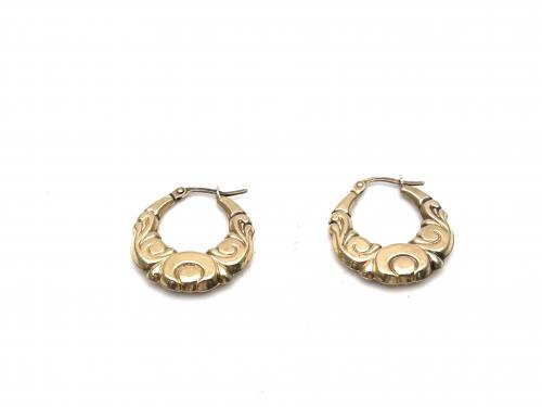 9ct Yellow Gold Patterned Hoop Earrings