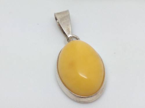 Silver Milky Amber Drop Pendant