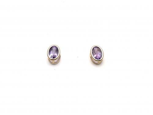 9ct Yellow Gold Amethyst Stud Earrings
