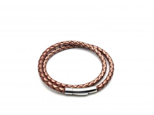 Copper Colour Leather Wrap Bracelet Magnetic Clasp