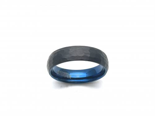 Tungsten Hammered Ring Black & Blur IP Plating 6mm