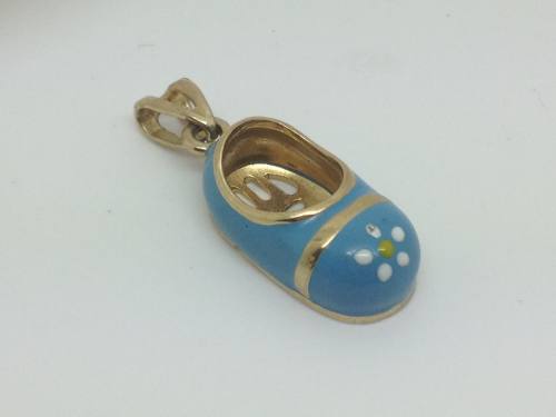 9ct Yellow Gold Blue Enamelled Shoe Charm