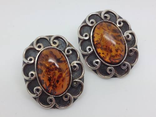 Silver Amber Earrings