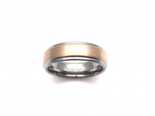 Tungsten Carbide Ring With Rose IP Plating V