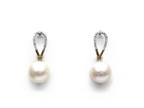 9ct Yellow Gold Pearl & Diamond Earrings 0.15ct