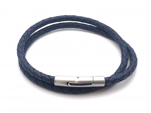 Navy Leather Wrap Bracelet Magnetic Clasp