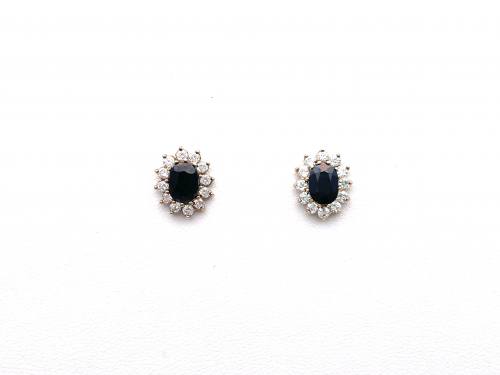 9ct Sapphire and CZ Cluster Earrings