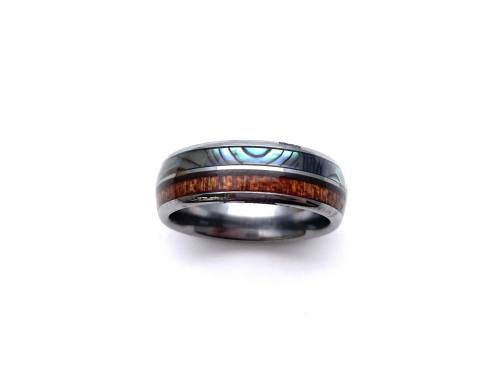Tungsten Carbide Ring Wood & Abalone Shell Inlay