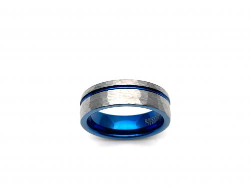 Tungsten Carbide Hammered Ring Blue IP Plating 7mm