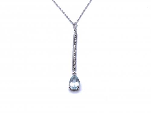 14ct Aqua & Diamond Pendant & Chain
