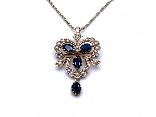 9ct Sapphire, Diamond & Pearl Necklace