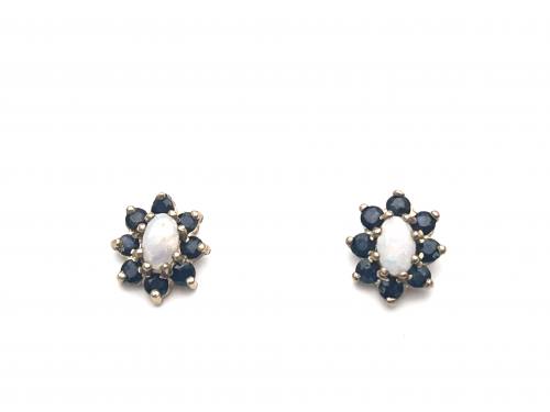 9ct Opal and Sapphire Cluster Earrings