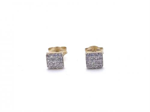 9ct Yellow Gold Square CZ Cluster Stud Earrings