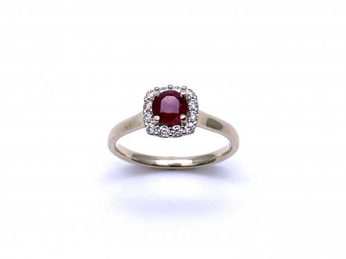 9ct Yellow Gold Ruby & Diamond Halo Cluster Ring