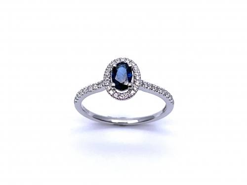 Platinum Sapphire & Diamond Halo Cluster Ring