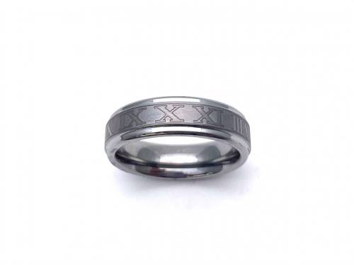 Tungsten Carbide Roman Numerals Ring 6mm