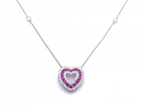 18ct White Gold Ruby & Diamond Necklace 0.36ct