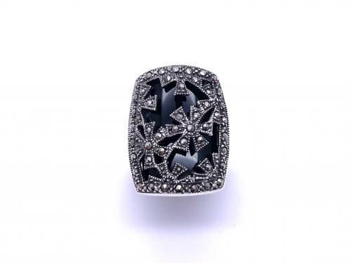 Silver Marcasite & Onyx Ring
