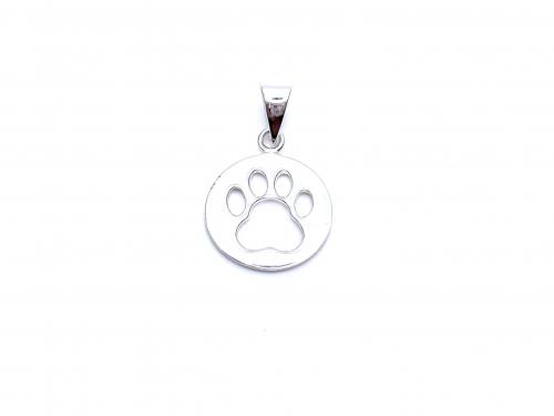 Silver Round Cutout Pawprint Pendant