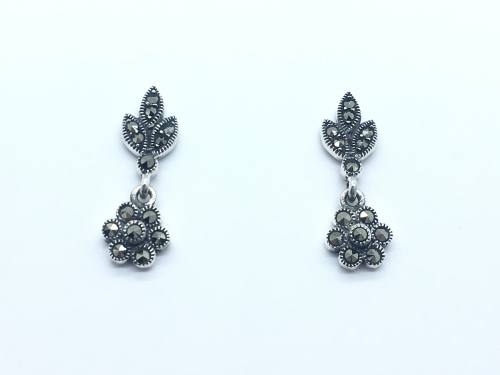 Silver & Marcasite Flower Drop Earrings