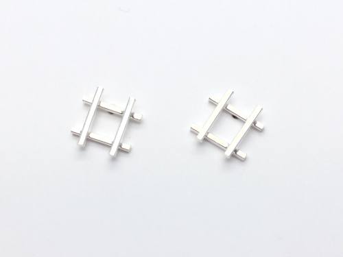 Silver Hashtag Symbol Stud Earrings