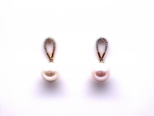 9ct Yellow Gold Pearl & Diamond Earrings 0.15ct
