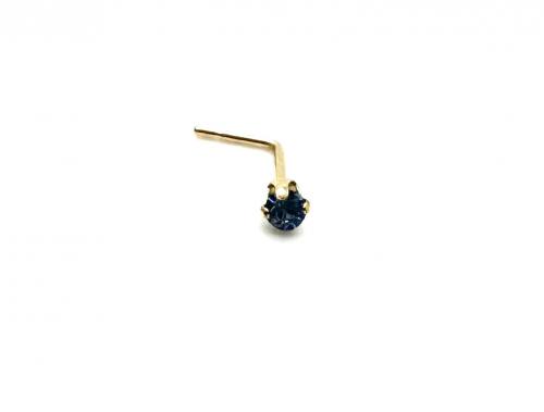 9ct Yellow Gold Blue Crystal Nose Stud