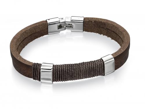 Stainless Steel Brown Leather Bracelet 21.5cm