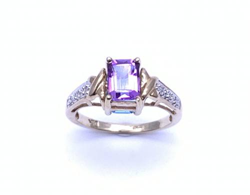 9ct Blue Topaz, Amethyst & Diamond Ring