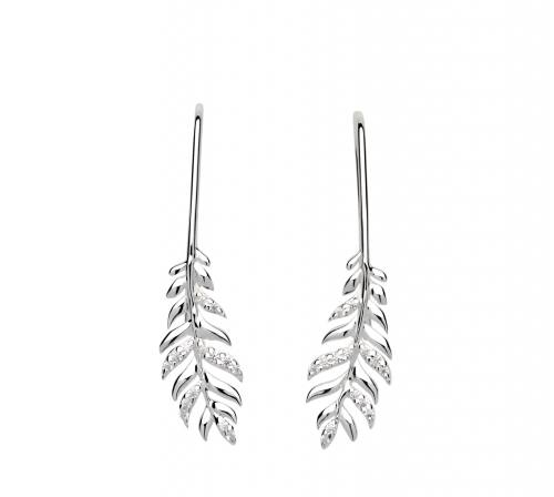 Silver CZ Feather Drop Earrings