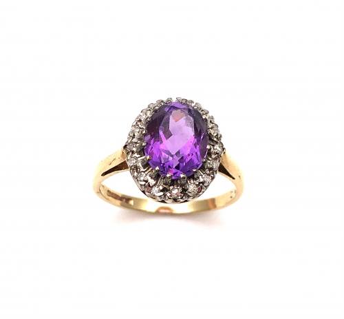 9ct Amethyst & Diamond Cluster Ring