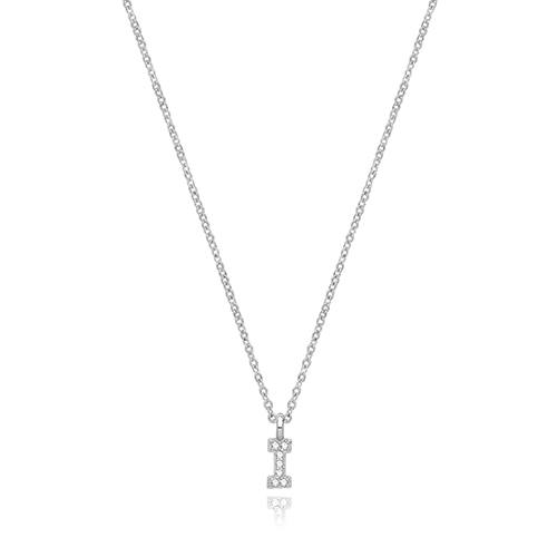 Silver Rhodium Plated CZ Initial Necklace I